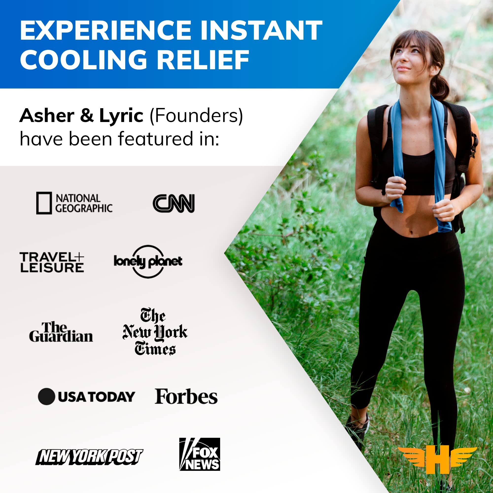 Hero Travel Supply Cooling Towel for Hiking, Sports, Gym, Yoga, 40” x 12”, Ultra Soft Microfiber, Instant Cool Relief & UPF Protection40 x 12 "