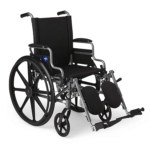 Silla de ruedas Medline K4 estándar, ligera,con brazos inclinables y desmontables y descansos para las piernas elevables, MDS806550NE, Negro, 1, 1