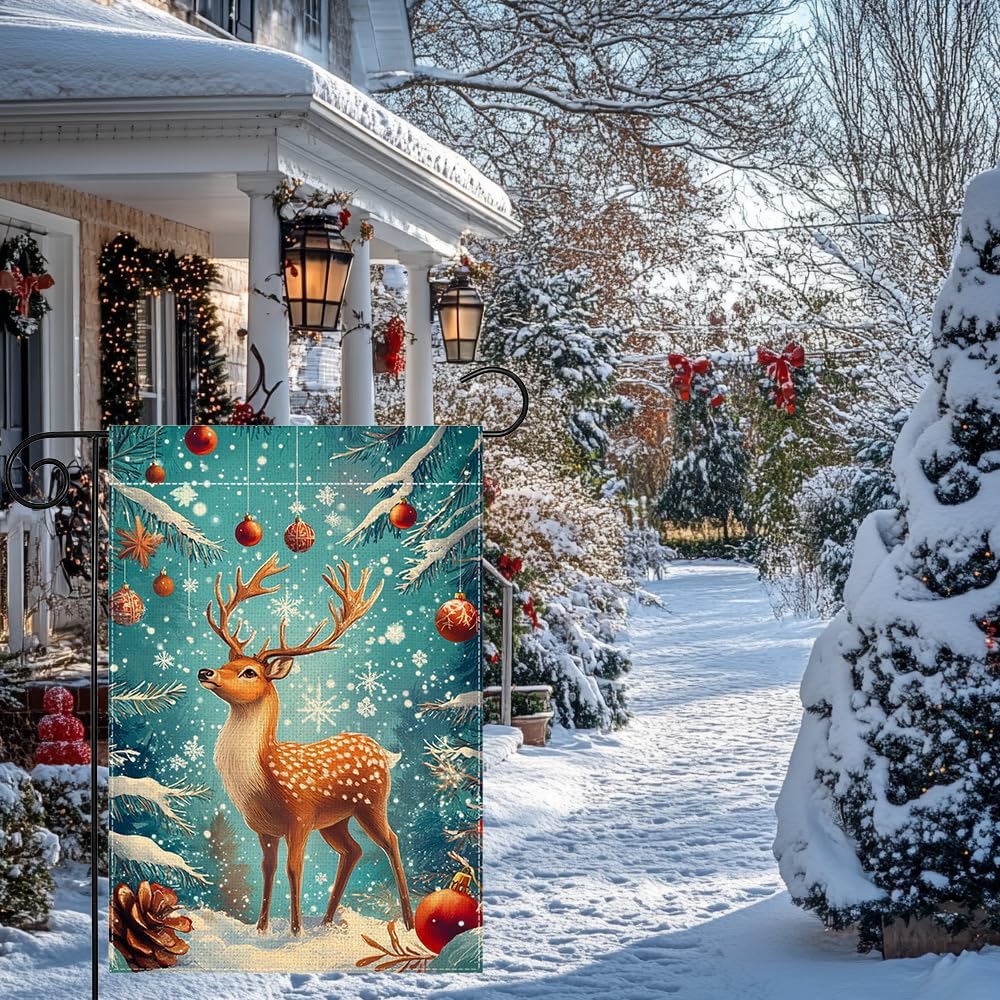 Winter Reindeer Snowflake Garden Flag 12x18 Inch Double Sided Xmas Ball Christmas Yard Outdoor Flag House Holiday Outside Decoration - Image 3