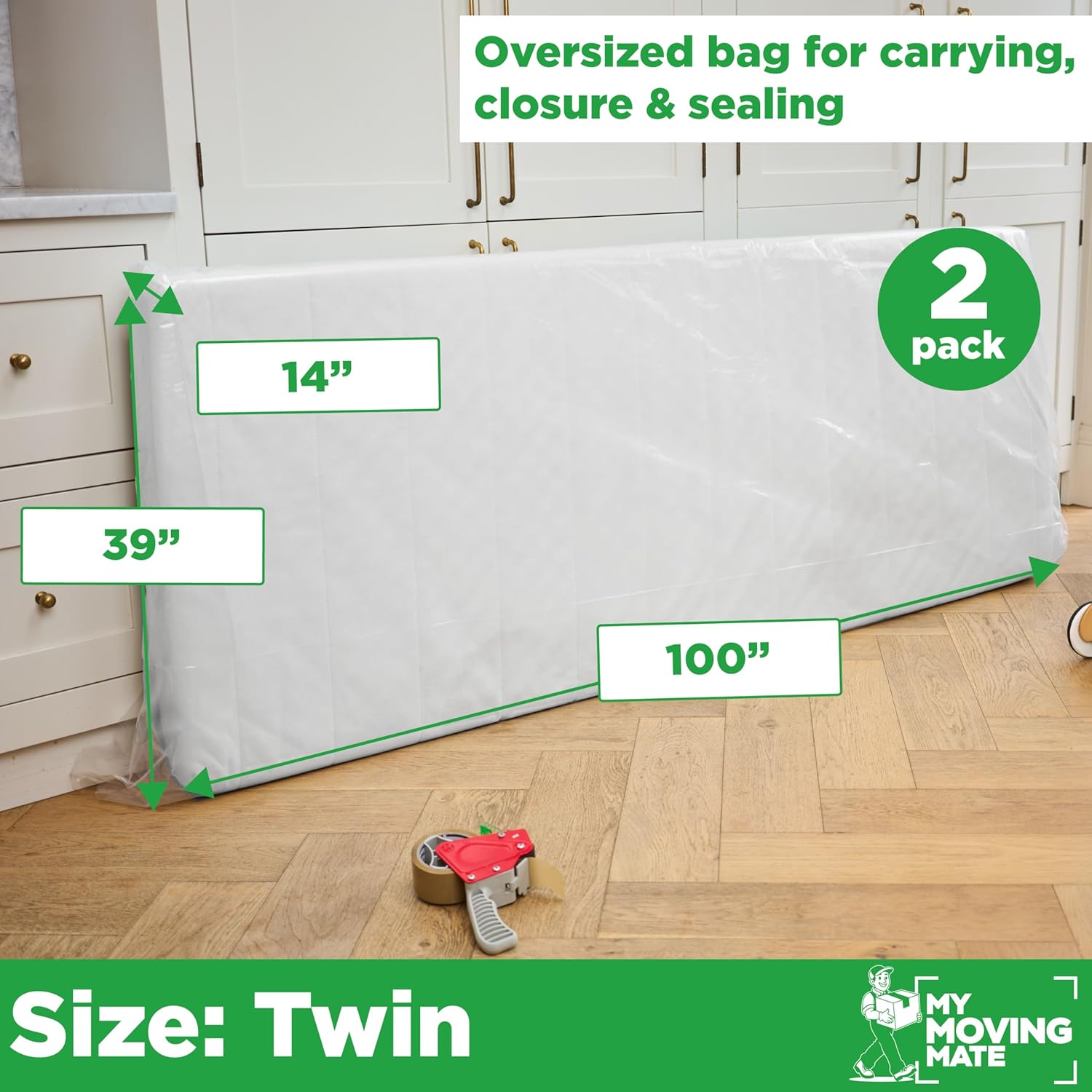 Mattress Bags for Moving, Twin Mattress Bag for Storage, 2 Pack Plastic Cover for Bed Storage & Disposal, Mattress Moving Bag Twin Size Protector XL - 39 x 100 x 14 inch (x 2)
