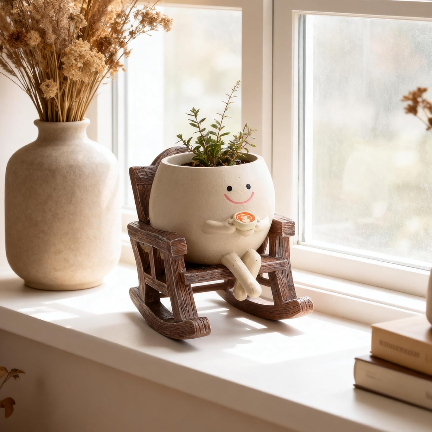 4 Inch Cute Frog Planter Resin Statue, Funny Animal Flower Pot for Indoor Outdoor Succulents Plants, Unique Garden Decor for Desk Home Office Decoration, Pen Holder Creative Gift for Women
