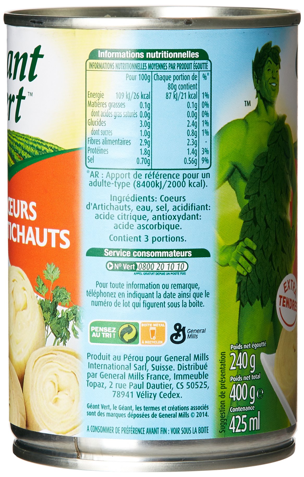 Géant Vert Cœurs d'Artichauts la Boite de 240 g - Lot de 4