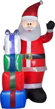 Gemmy Christmas Airblown Inflatable Mixed Media Iridescent and Sequin Santa w/Presents, 7 ft Tall