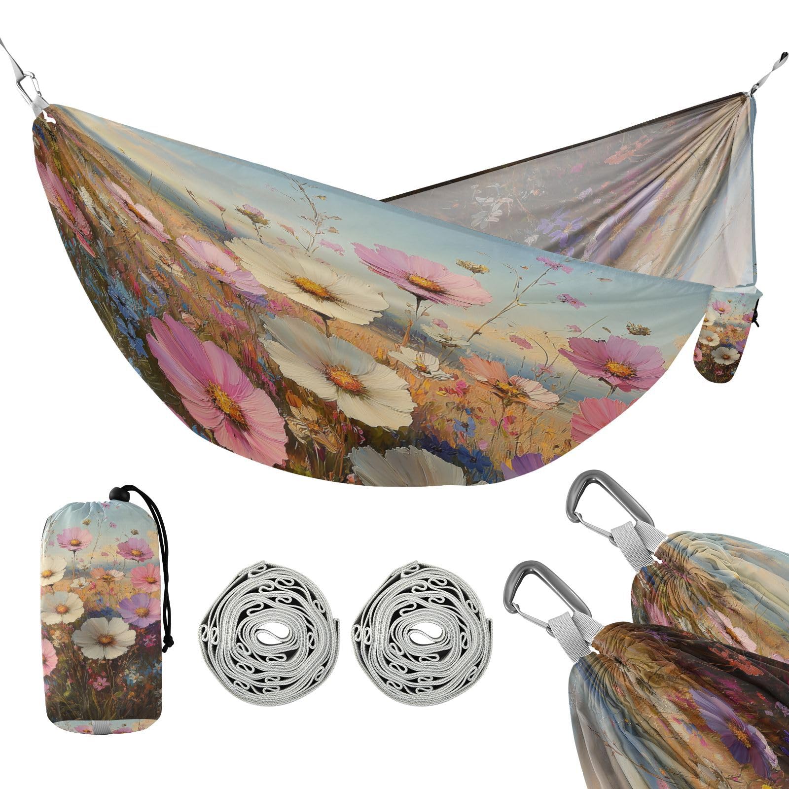 ATTX Floral Landscapes Camping Hammock - Lightweight & Portable Hammocks, Heavy Duty 330lbs Capacity for Indoor, Hiking, Backpacking, Travel, Backyard, Beach#22