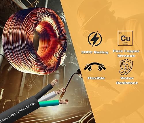 Miniatura 3 de Cable SJOOW de 100 pies 123 12 AWG 3 conductores SO Cable - Calibre 12 3 conductores (cable 123) Cable de extensión de alimentación portátil de 300