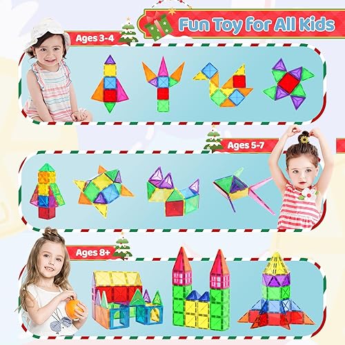 Vista 8 de Crenova - Mini juguetes de viaje para niños pequeños, mini azulejos, 60 bloques de construcción magnéticos para niños, juguetes y juegos, juguete