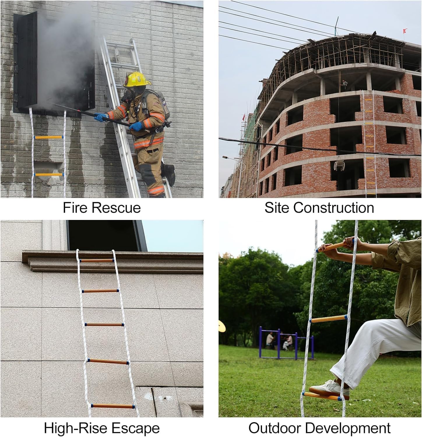 Escalera de Cuerda de Escape de Incendio, 3M Escalera de Escape de Emergencia con Mosquetón y Guantes, Carga de 200KG, Escalera de Seguridad contra Incendios para Emergencia Evacuación Rescate