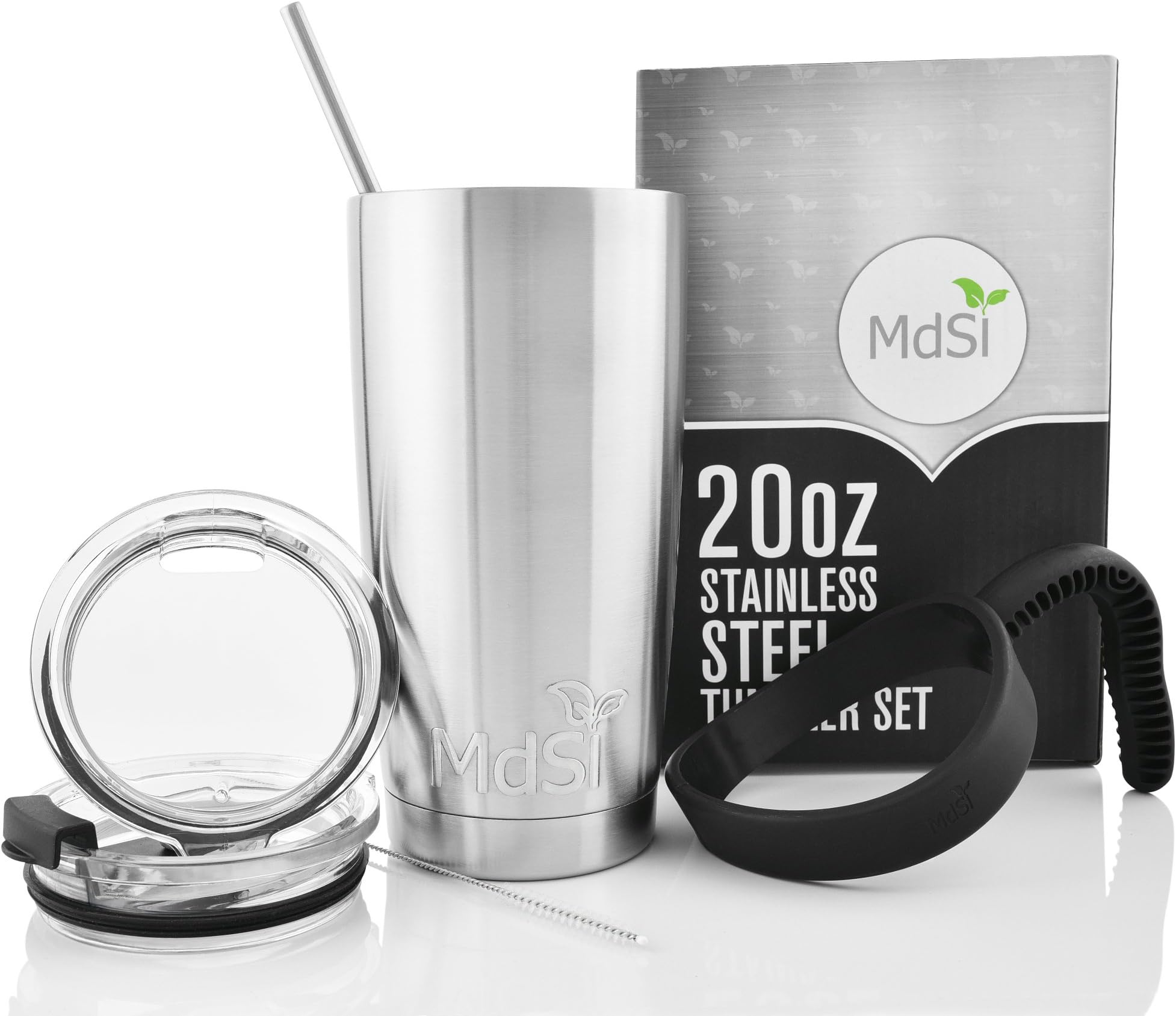 20 Ounce Stainless Steel Tumbler [Double Insulated] Travel Mug Water Coffee Cup with Spill Proof Lids, Straw, Brush and Handle [6 Piece Set]& Gift Box - Perfect Travel Coffee Mug for Any Event