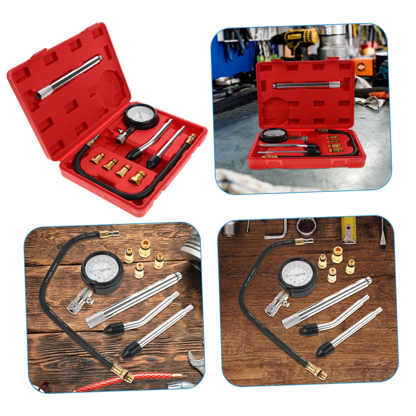 Alipis Kit de Medidor de Presión de Cilindros para Coches y Motos, Aleación de Aluminio y Plástico, Herramienta Precisa y Fiable para Reparaciones y Mantenimiento