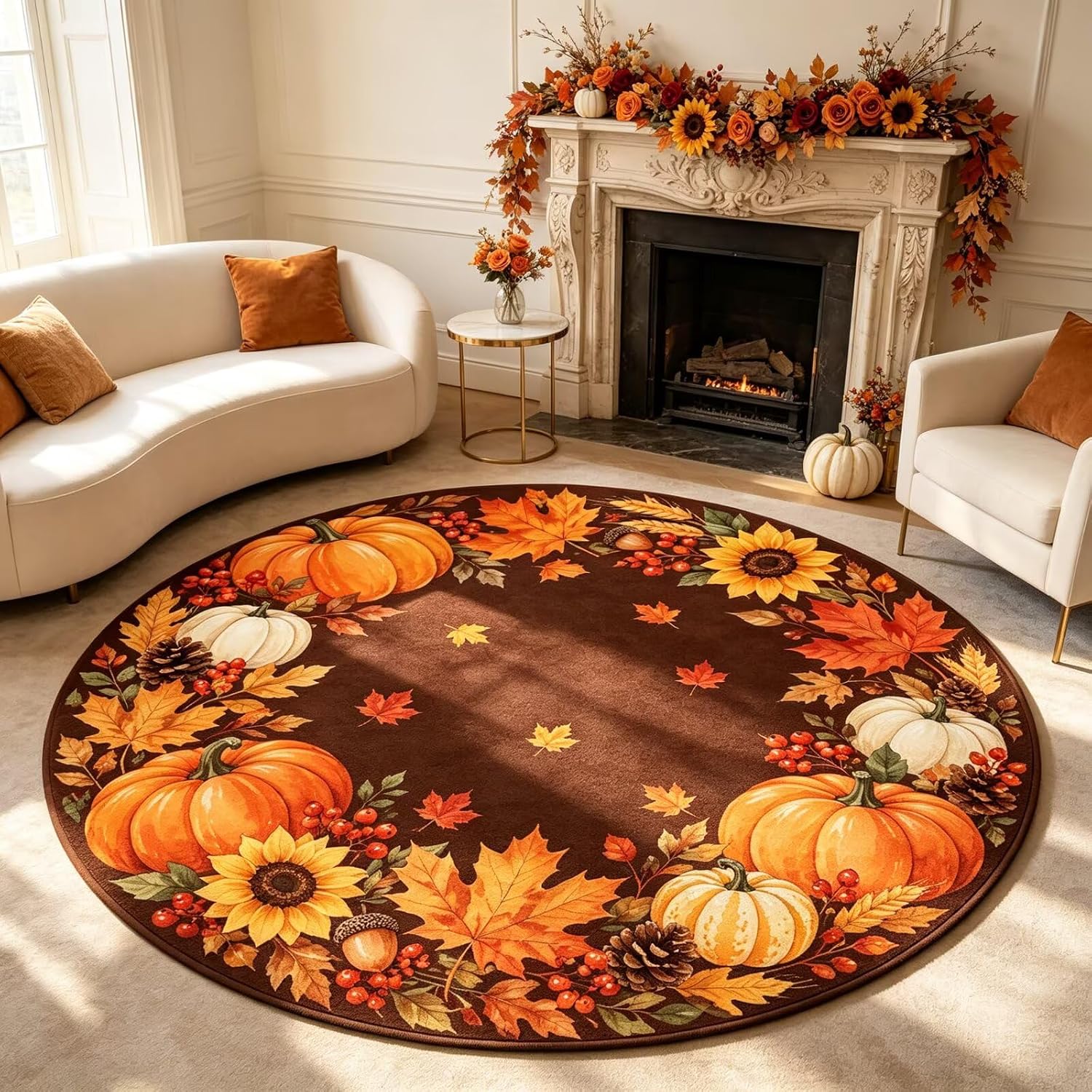 Round Autumn Rug Amazon.com: CERYUEE Fall Round Rug 5ft,Pumpkin Maple Leaves Area Rug ...