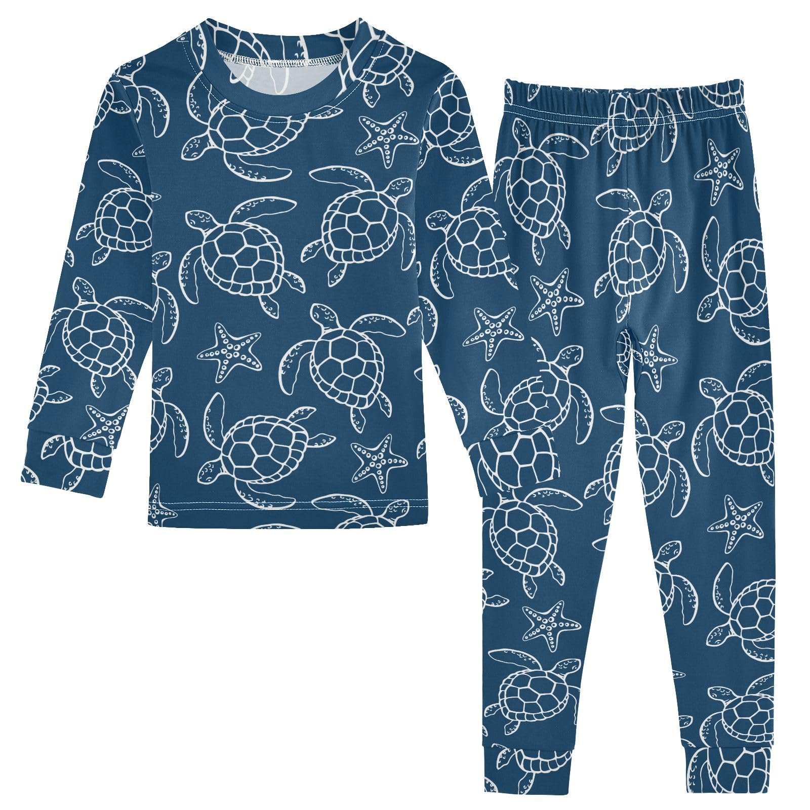 JHKKU Sea Turtle Starfish Pajamas Set Cotton 2 Piece Soft Comfy Pjs Long Sleeve Lounge Sleepwear 3T