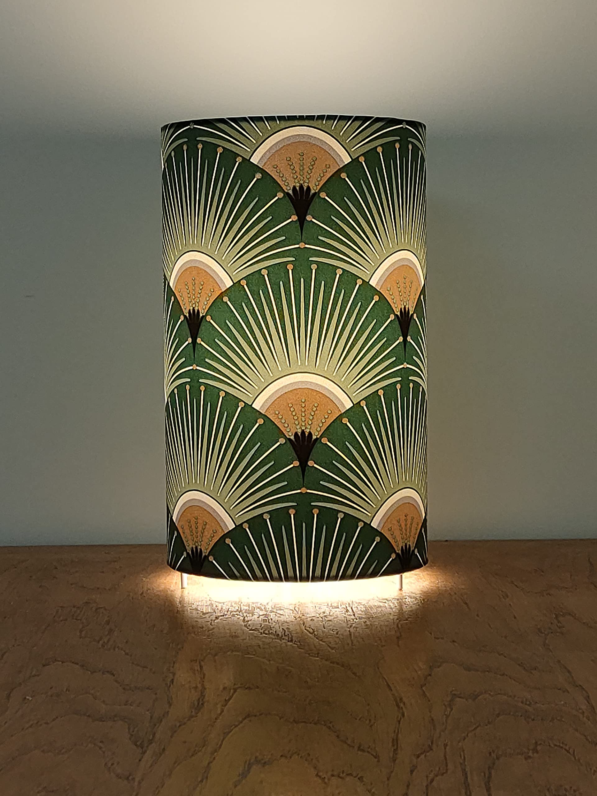 Lampe de Chevet Art Déco Vert et Or, Lampe à Poser Artisanale Française, Luminaire Décoratif E14, Lampe de Table pour Chambre, Salon, Bureau, Entrée, Ambiance Chic et Chaleureuse