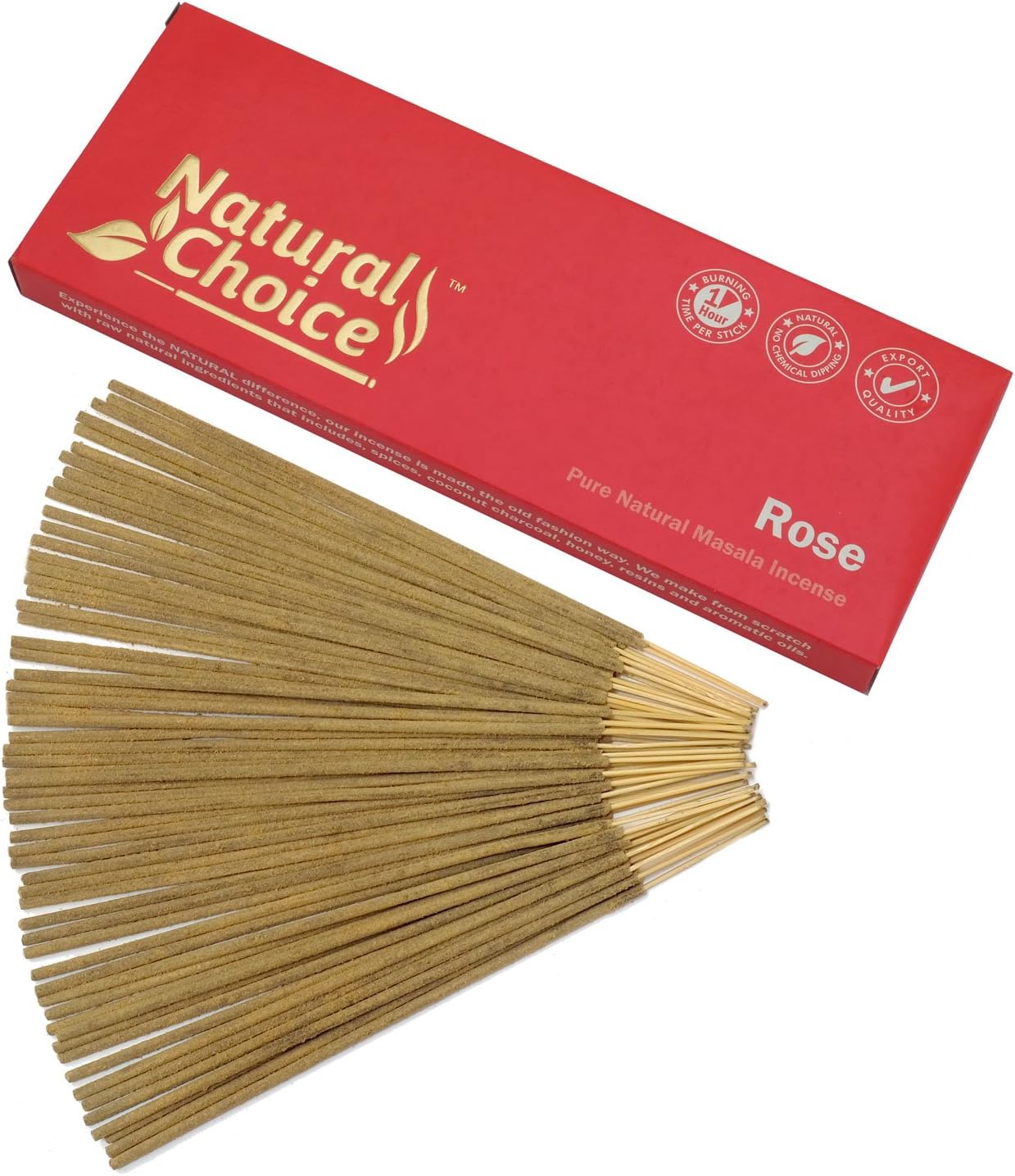 Rose Incense Sticks 100 Grams, Low Smoke Traditional Incense Sticks Made from Scratch, Never Dipped (Rose, Single Pack)