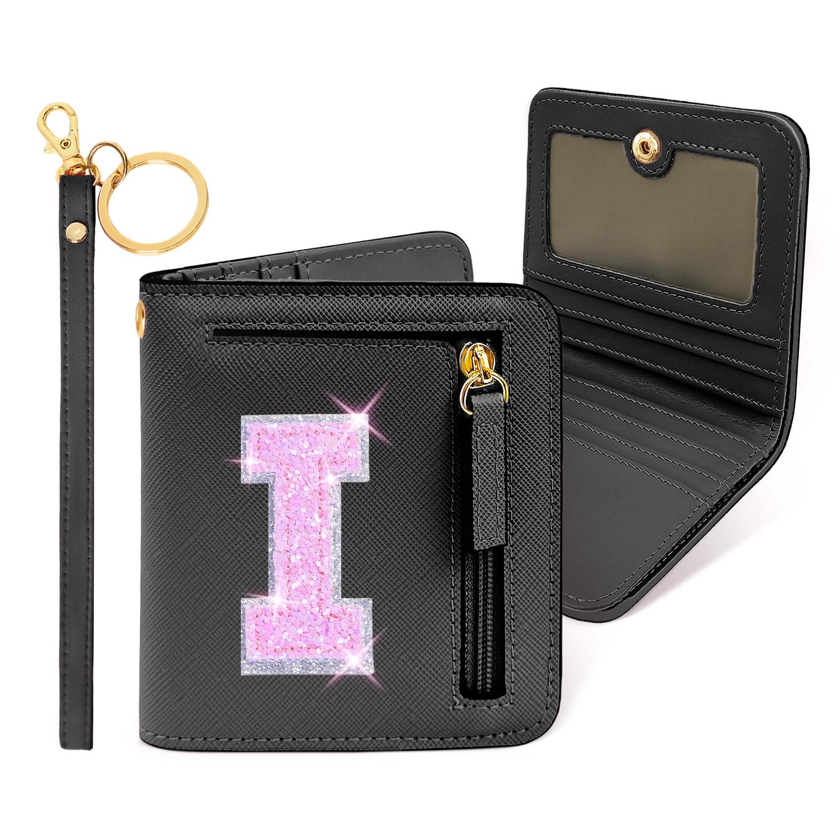COSHAYSOO Mini Wallet with RFID Blocking Initial Monogrammed for Girls Birthday Valentines Easter Mothers Nurse Day Graduation Thanksgiving Appreciation Halloween Christmas New Year Gifts Letter I