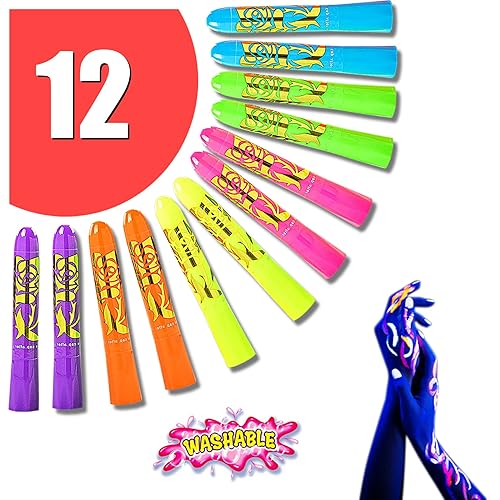 Miniatura 5 de 12 piezas de pintura facial y corporal que brilla en la luz negra, fluorescente, neón UV, para Halloween, club, maquillaje, Navidad, fiesta, kit de