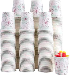 [300 Pack] 5 oz Paper Cups, Disposable Bathroom Cups, Floral Design, Sturdy and Durable, Leak-Proof, Small Paper Cups for Mouthwash