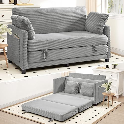 Miniatura 14 de Sofá cama convertible de 51 pulgadas, sofá cama plegable 2 en 1, sofá biplaza para espacios pequeños, con 2 cojines, para apartamento, sala de estar