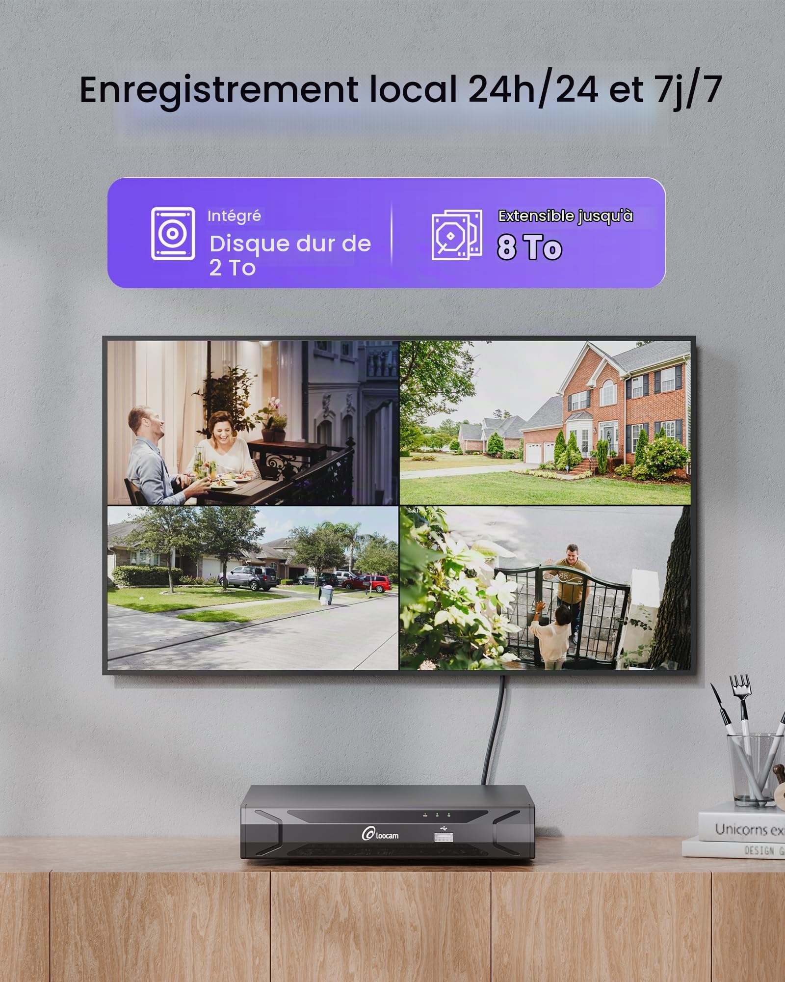 Loocam Kit Caméra de Surveillance PoE 4K 8MP - 8CH NVR H.265+ avec 2To HDD