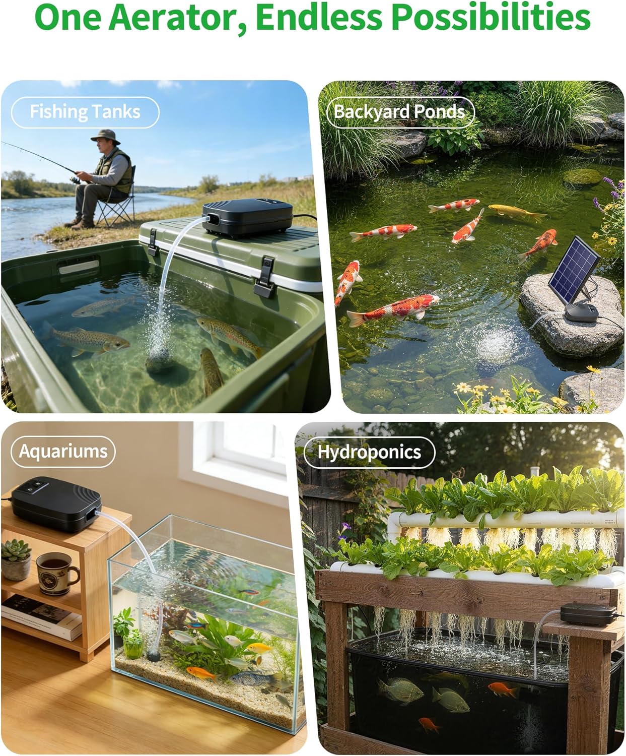 POPOSOAP 4W Solar Pond Aerator, Solar Air Pump for Pond with 2200 mAh Battery Backup, 3 Modes & Separated Solar Panel for Small Outdoor Pond Fish Tank Hydroponics P9235