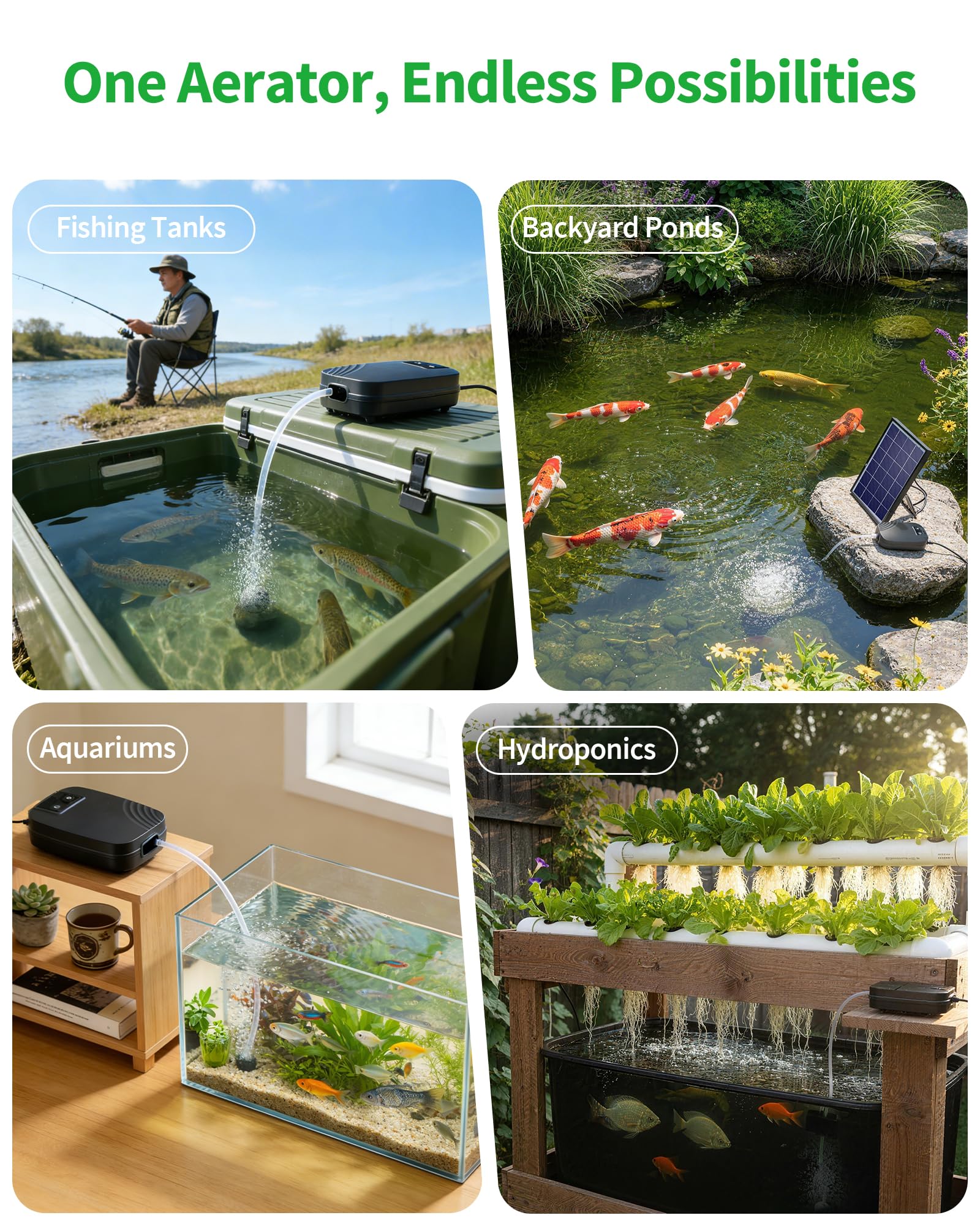 POPOSOAP 4W Solar Pond Aerator, Solar Air Pump for Pond with 2200 mAh Battery Backup, 3 Modes & Separated Solar Panel for Small Outdoor Pond Fish Tank Hydroponics — view 7