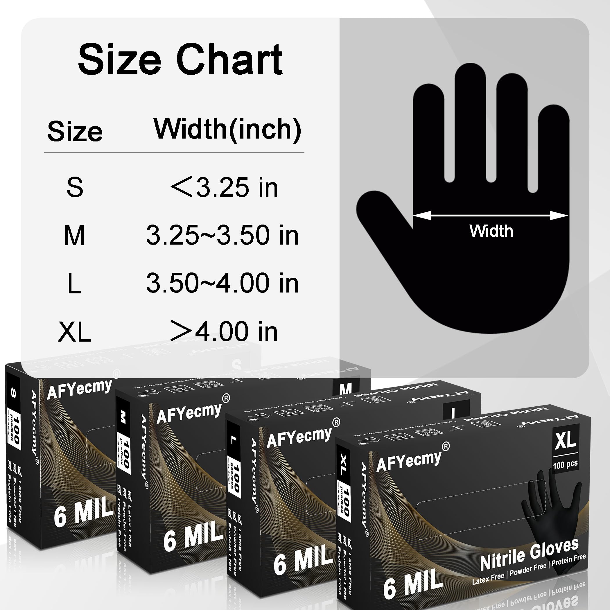 Guantes de nitrilo negros 6 mil, 100 unidades de guantes desechables sin polvo, resistentes al desgarro, diseño antideslizante para industria, limpieza, cocina, mantenimiento, peluquería