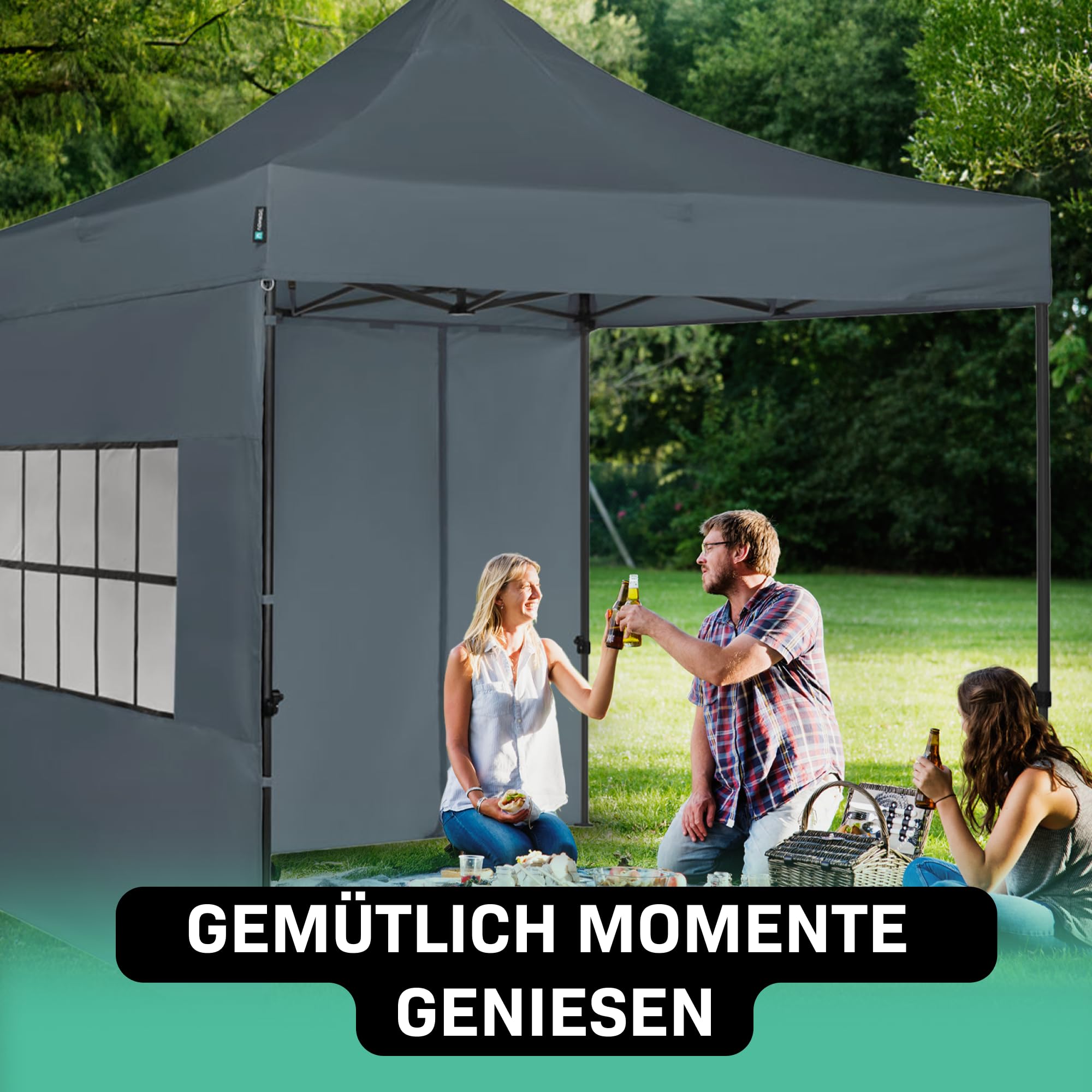 Vonroc Pavillon 3x3m Seitenwände wasserdicht stabil - Partyzelt mit Seitenwänden EasyUp System [3Min Aufbau] Popup Faltpavillon modular erweiterbar als Festival Zelt, Gartenpavillon - Grau