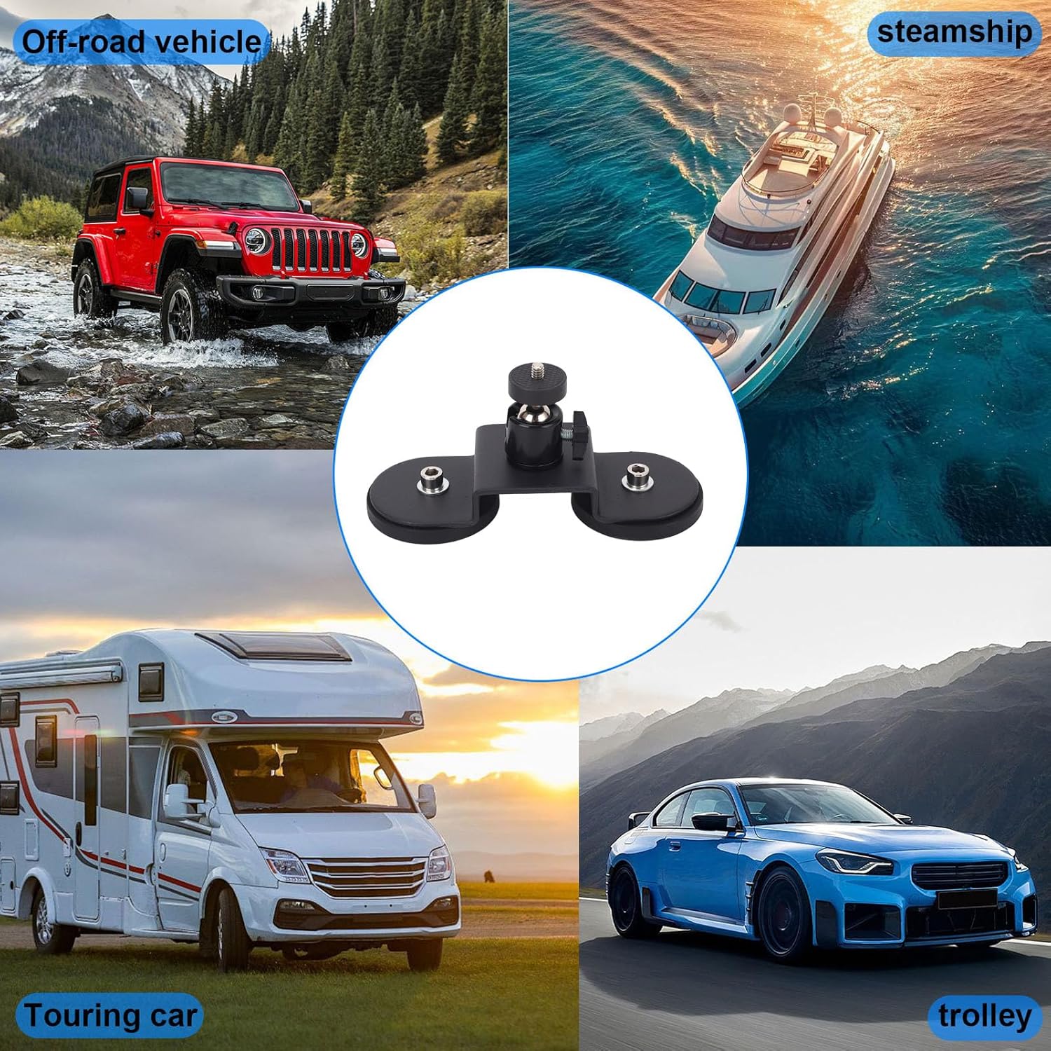 WALFRONT Rectangular Satellite Car Mount Base, Mini Dish Bracket, Strong Adsorption Kit for RV Boat, Seamless Installation on Various Surfaces