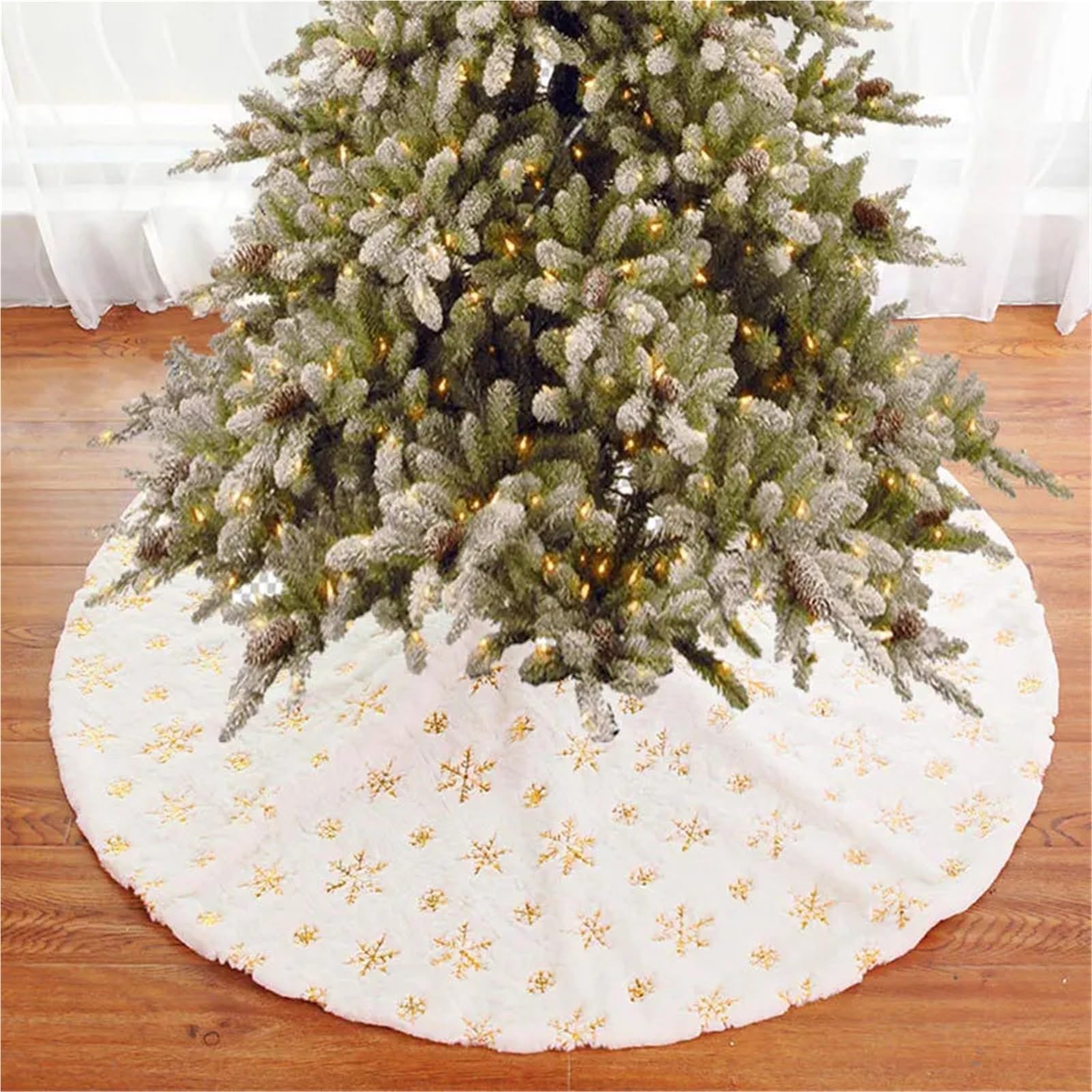 tappeto albero di natale Decorazioni for tappetini for albero di Natale, fiocchi neve, bianchi in peluche for la casa, ornamenti for il nuovo anno(90cm Golden)