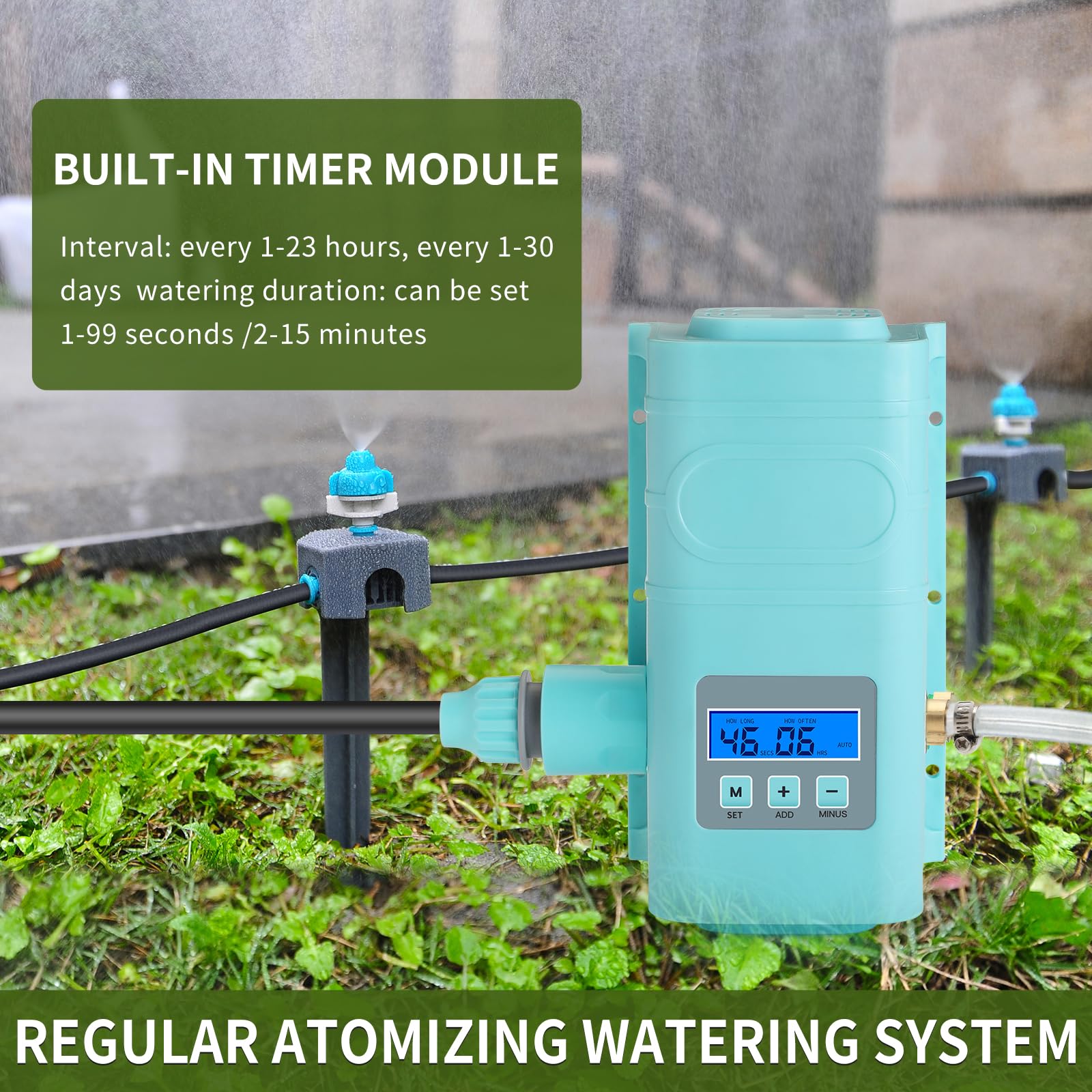 Kit de riego automático por goteo, pantalla LCD, admite 15 boquillas, con varios métodos de instalación para boquillas, sistema de riego automático para plantas, con temporizador