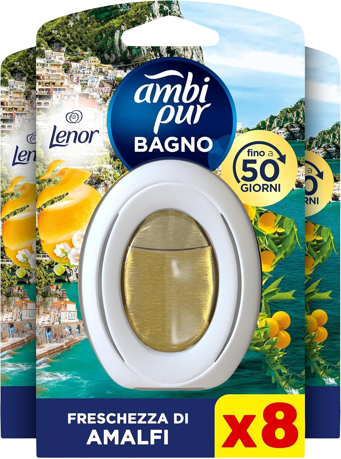 Ambi Pur Bagno Profumatore Per Ambienti, 8 Profumatori Bagno, Fragranza Limone, Diffusore Ambiente Con Tecnologia Elimina Odori, Durata Fino a 50 Giorni Per Profumatore