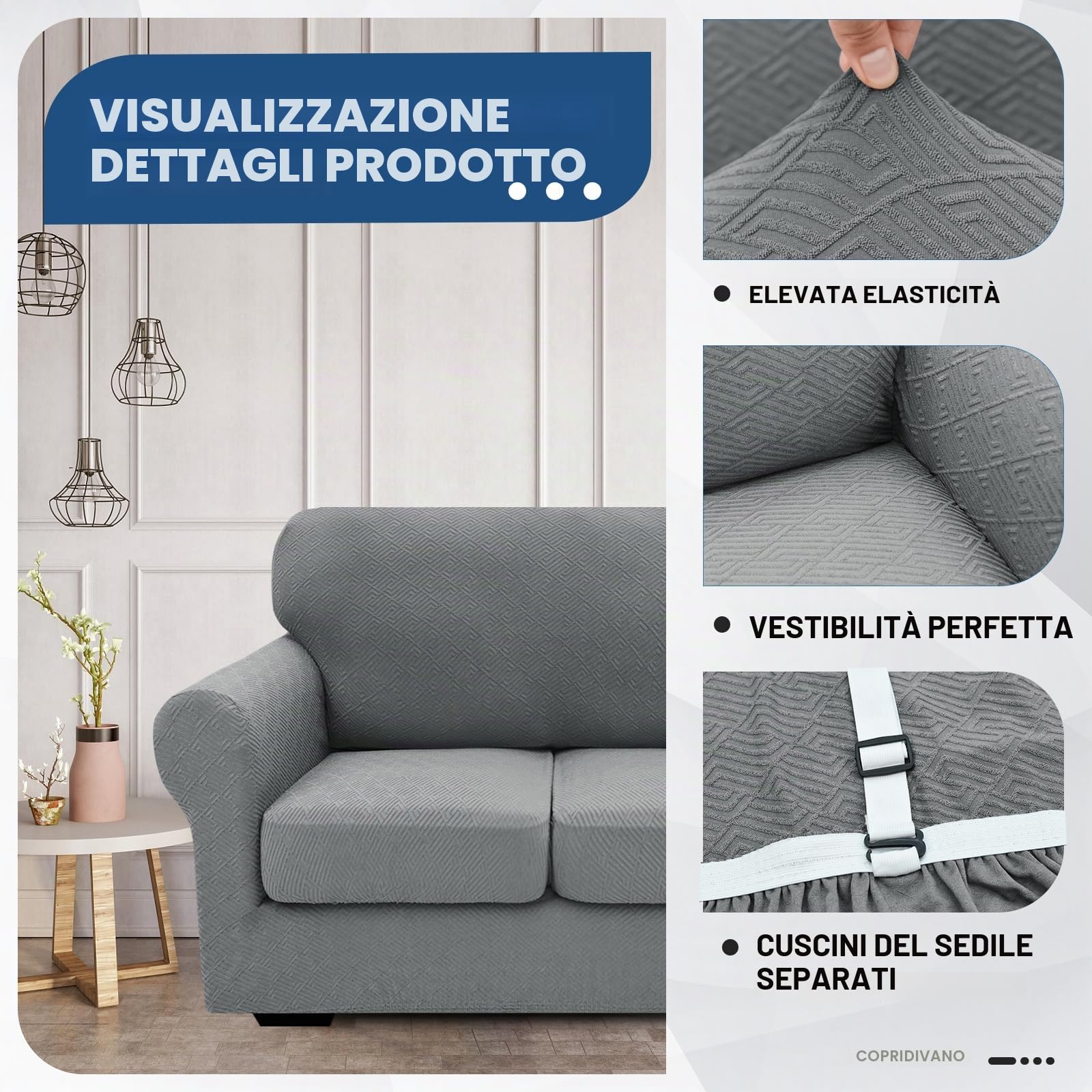 Copridivano 3 Posti con Braccioli, Elasticizzato Copri Divano AntiGraffio Gatto, Copridivano Universale con Cuscini Separati, Elastico Copripoltrona Antiscivolo (Grigio Chiaro,XL Sofa(2 Cushions))
