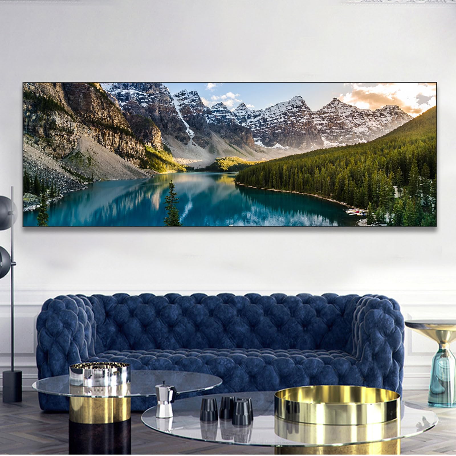 BNREDA Stampa Su Tela Con Montagne E Tramonto Sul Mare - Quadro Moderno XXL 40x120 Cm - Senza Cornice, Per Soggiorno E Camera - 2