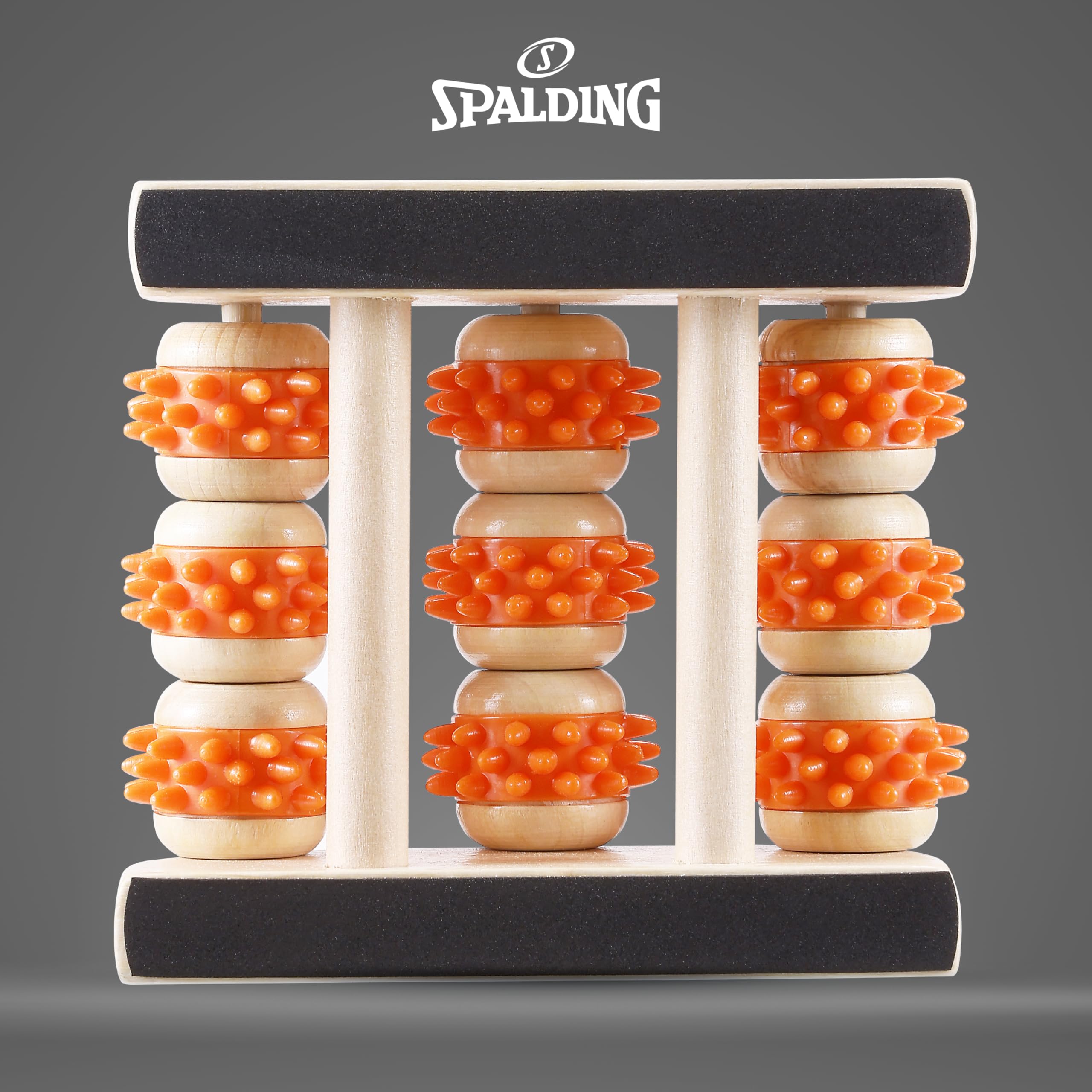 Spalding - Fußmassagegerät, Holz Triple Bar Rollen, Stressabbau & Entspannung für Füße & Fußgewölbe (Beige/Orange)