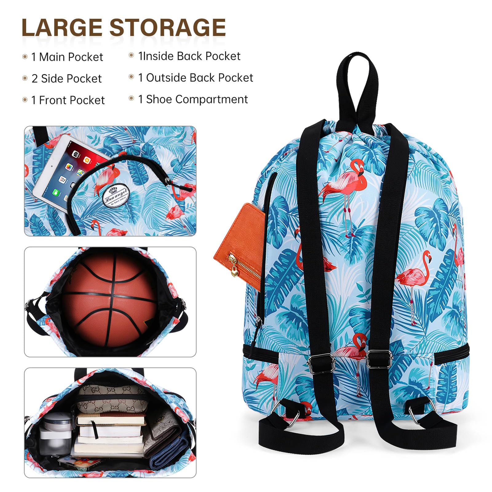 HUA ANGEL Unisex Drawstring Backpack Sports Gym Bag Drawstring Bag Weekend Daypack With Shoe Compartment for Women Men Basketball Football Outdoor Fitness Yoga Swimming Beach - Image 3