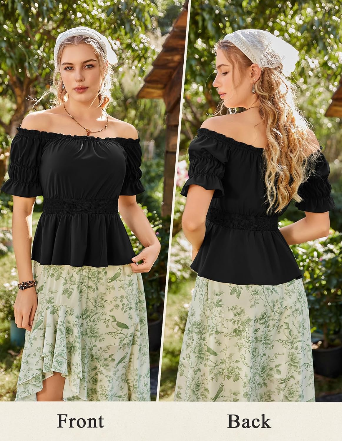 SCARLET DARKNESS Renaissance Pirate Shirt Women Summer Off Shoulder Tops Short Sleeve Peplum Peasant Blouses - Image 2
