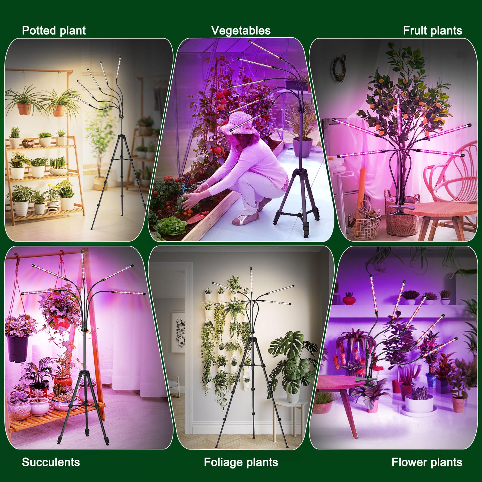 Pflanzenlampe mit Ständer, 5 Kopf 100 LEDs Vollspektrum Pflanzenlicht, Pflanzenleuchte mit Grow Light mit 3 Farbmodi und 10 Helligkeit, Auto Timer, Pflanzenwachstumslampe