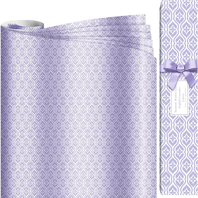 Scented Drawer Liners Fresh Lavender Scent Paper Liners for Drawers Closets Wardrobe Dresser Shelf Perfect for Kitchen, Bathroom, Vanity (6 Sheets Size 50 x 36.5cm)