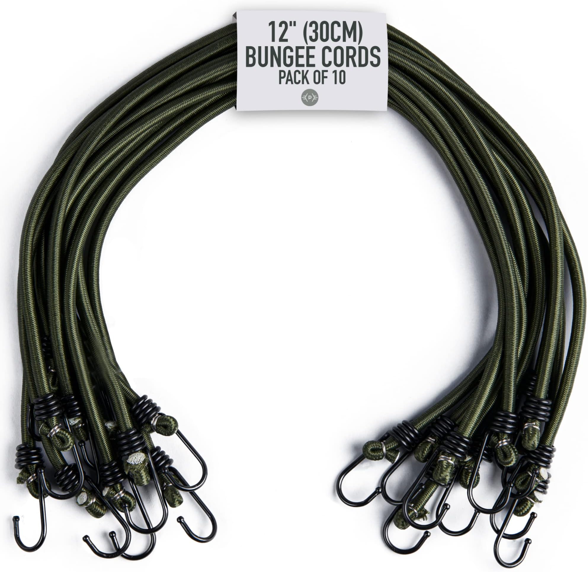 Pluvios - 12" (30CM) Bungee Cords with Hooks Heavy Duty Outdoor - 10 Pack โ Choice of Sizes - Multi-Purpose Elastic Bungee Straps for Luggage, Camping - Weatherproof & UV