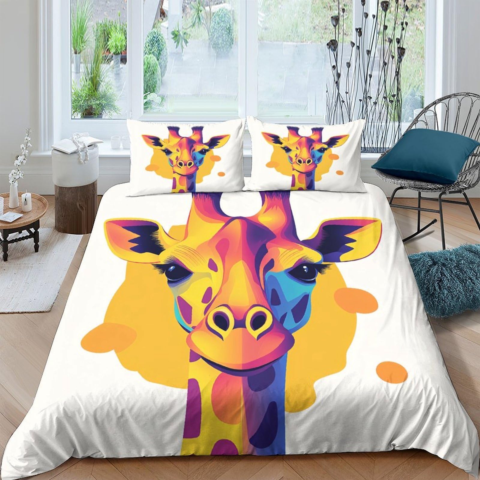 Ctjqhvkz Style-2 3D Printed Colorful Giraffe Fitted Sheet Microfiber Soft Anti-Slip Artistic Animal Mattress Cover For Bedroom Dorm Guest Room Decor Single（135X200cm）