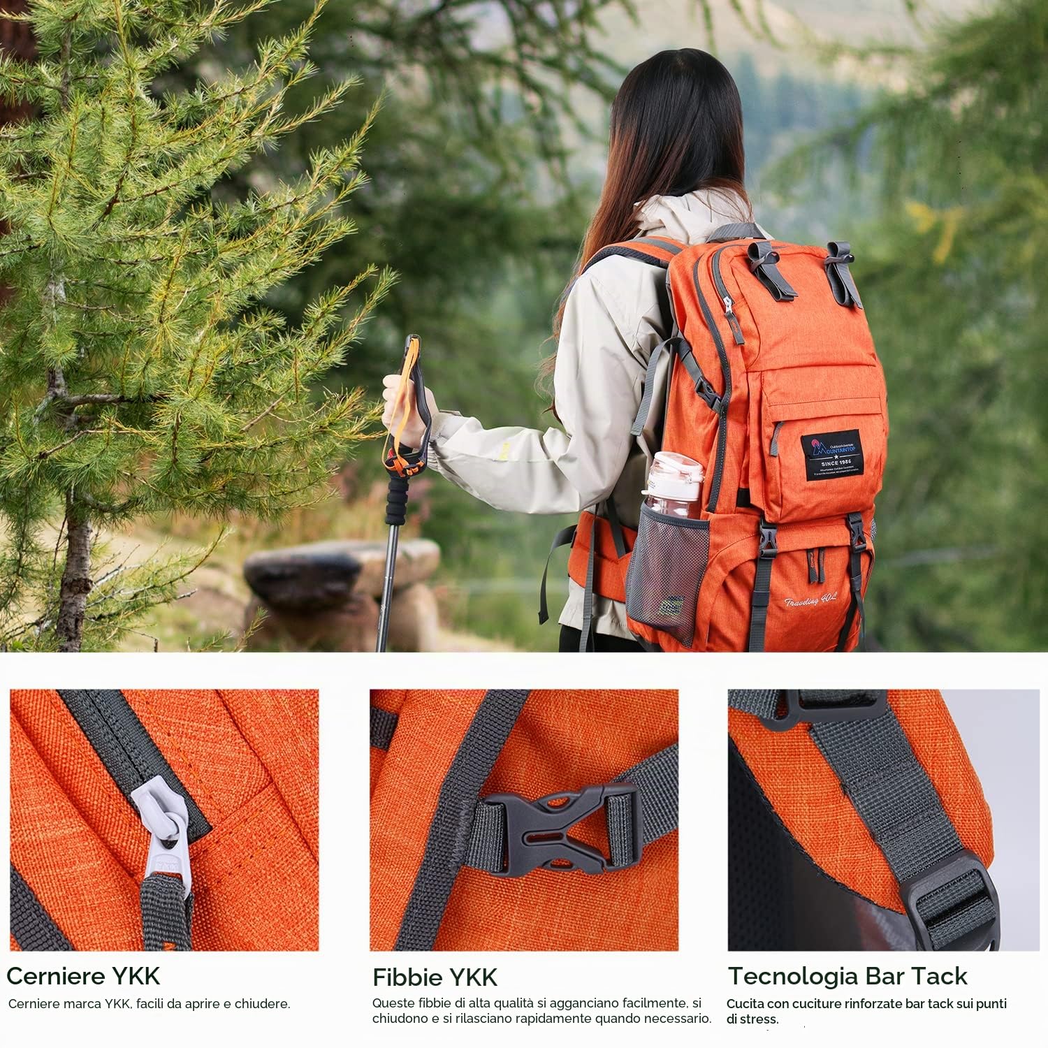 MOUNTAINTOP Zaino da Trekking 40 Litri Unisex Zaino Montagna Uomo Zaino Escursione Donna per Viaggio Hiking Escursione Campeggio con Copertura di Pioggia, 55 x 33 x 20 cm