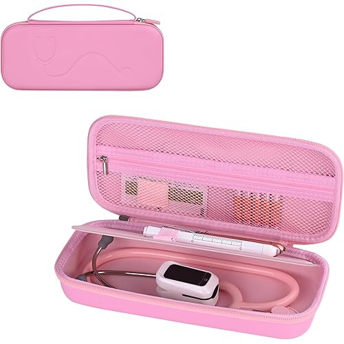 Hard Stethoscope Case for 3M Littmann Classic III, Lightweight II S.E, MDF Acoustica Stethoscope, Stethoscopes Carrying Case with Compartment Divider Interlayer for Nurse Accessories (Pink)
