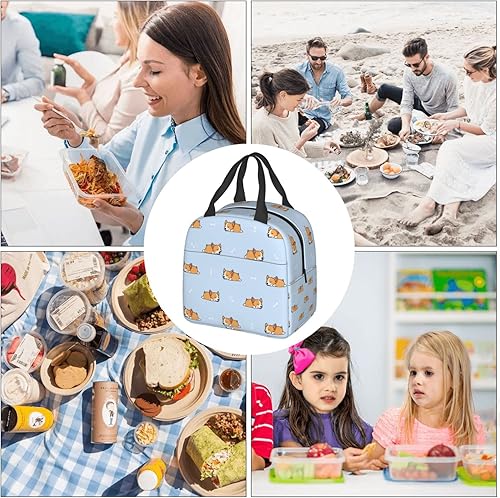 Miniatura 8 de Bolsa de almuerzo para cachorros de Corgi galés durmiendo con aislamiento óseo, lonchera para adolescentes, bolsas reutilizables para la escuela,