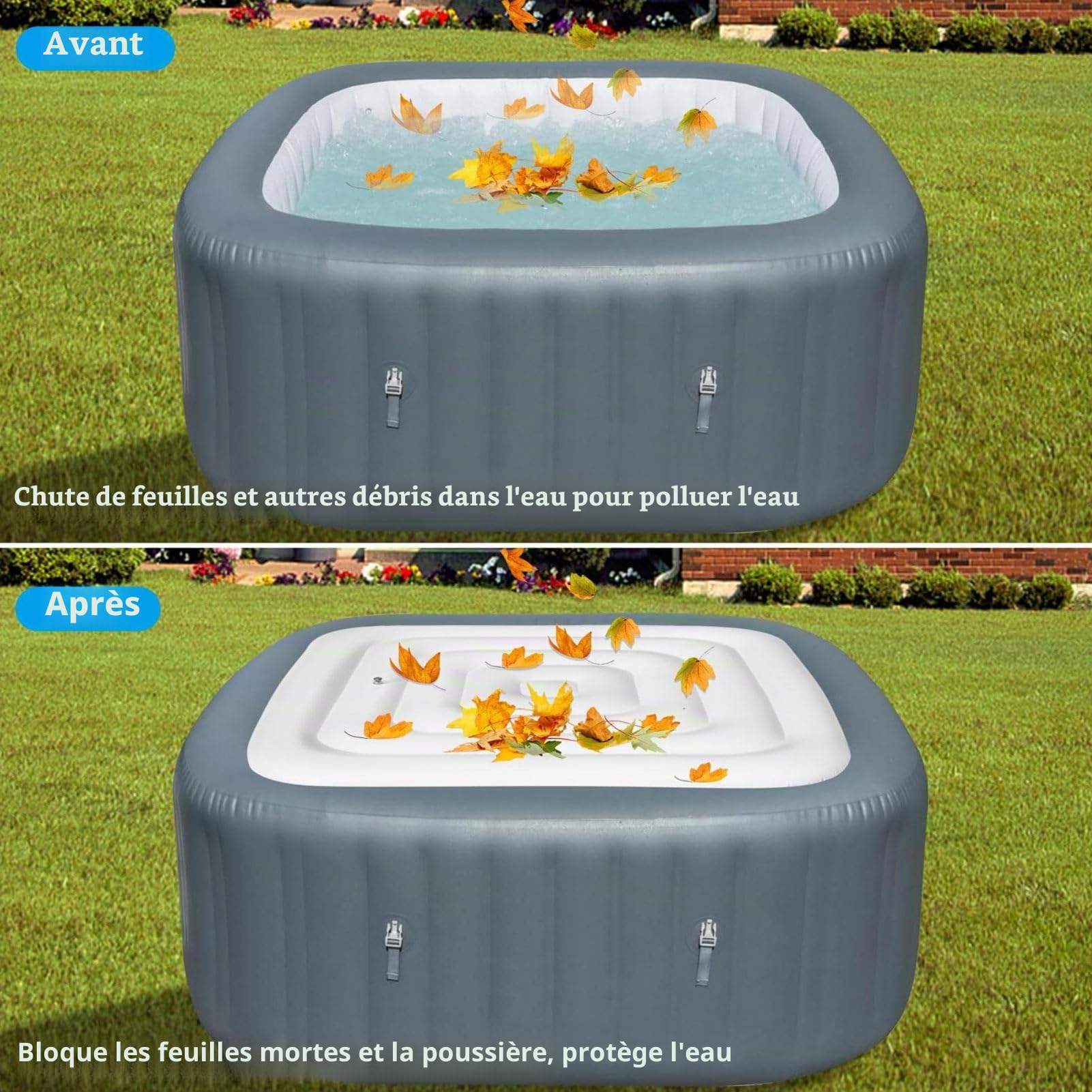 Couverture de Spa Gonflable, Couvercle de Spa à économie D'énergie isolé Anti-poussière et Anti-Pluie pour de Spa carré 4,2 Pieds