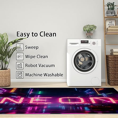 Miniatura 6 de Alfombras de neón para sala de juegos, alfombra de área de 8 x 10 pies, alfombra retro Cyberpunk City para dormitorio, alfombra futurista urbana