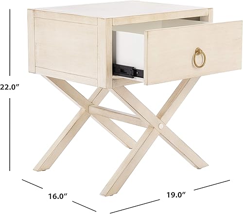 Miniatura 13 de Safavieh Home Collection Odilia - Mesita de noche con 1 cajón, color blanco antiguo y dorado Antiguo/blanco,Negro,Gris,marino,Turquesa