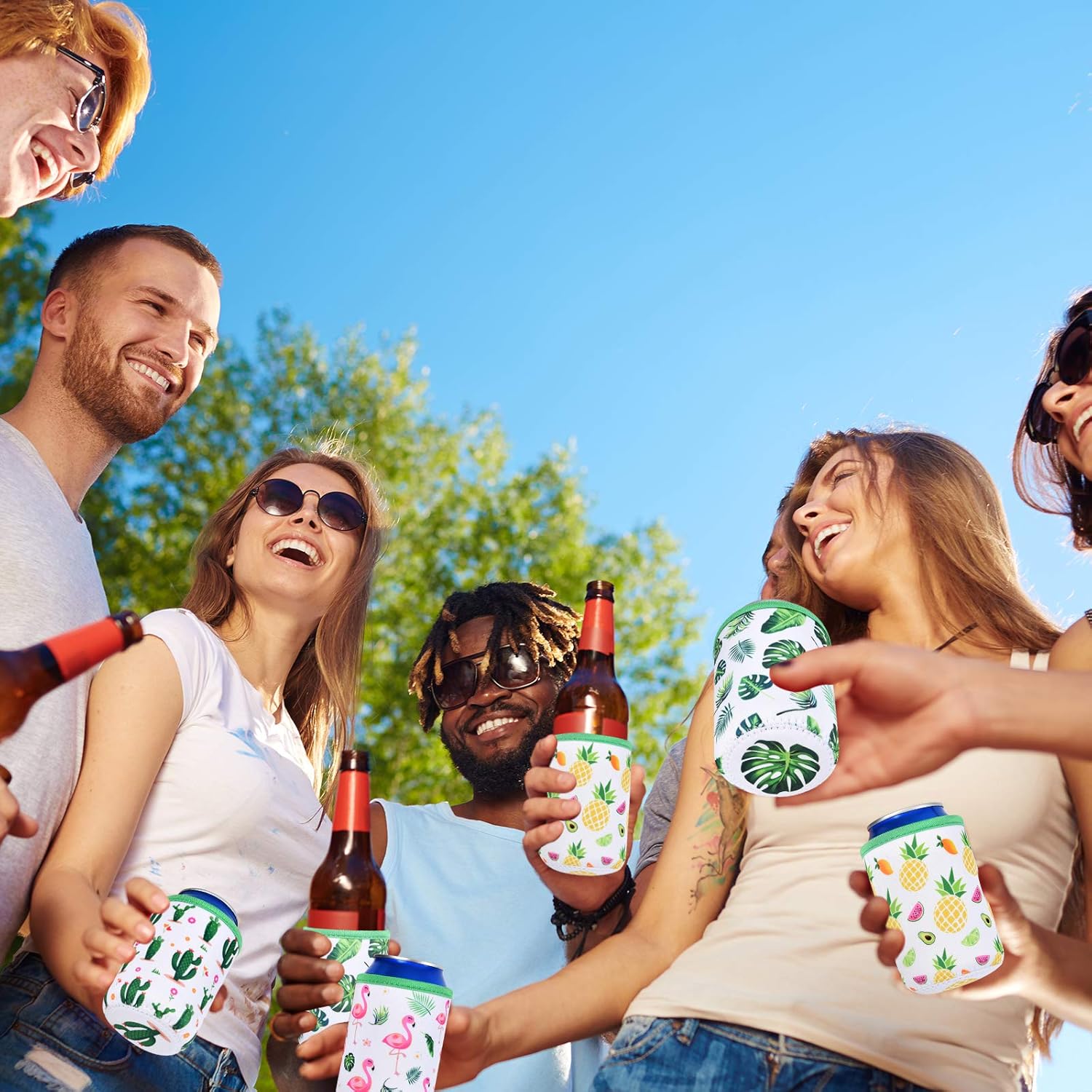 Set of 8 Neoprene Can Sleeves - Collapsible Thermocoolers Can Cooler Sleeves Tropical Summer Soda Beer Caddies for Weddings Bridal Shower Birthday Beach Bachelorette Parties: Home & Kitchen