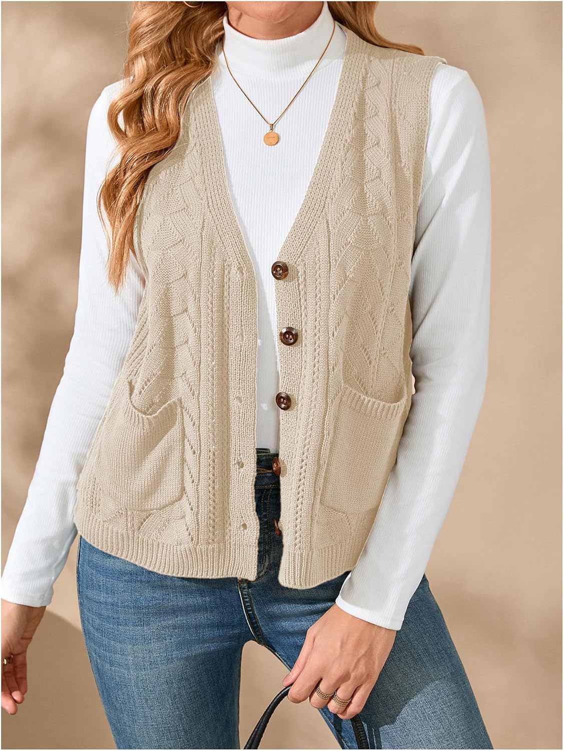 Verdusa Women's Sweater Vest Tops For Women Trendy Sleeveless Button Down Cardigan Outwear - Image 3