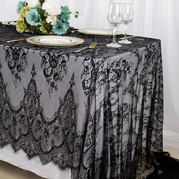 ShinyBeauty Lace Tablecloth Rectangle 60x120 Black Lace Party Tablecloth Rustic Floral Lace Table Cloth Vintage Lace Overlays Tea Party Tablecloth Lace Fabric Table Cover Embroidered Lace Table