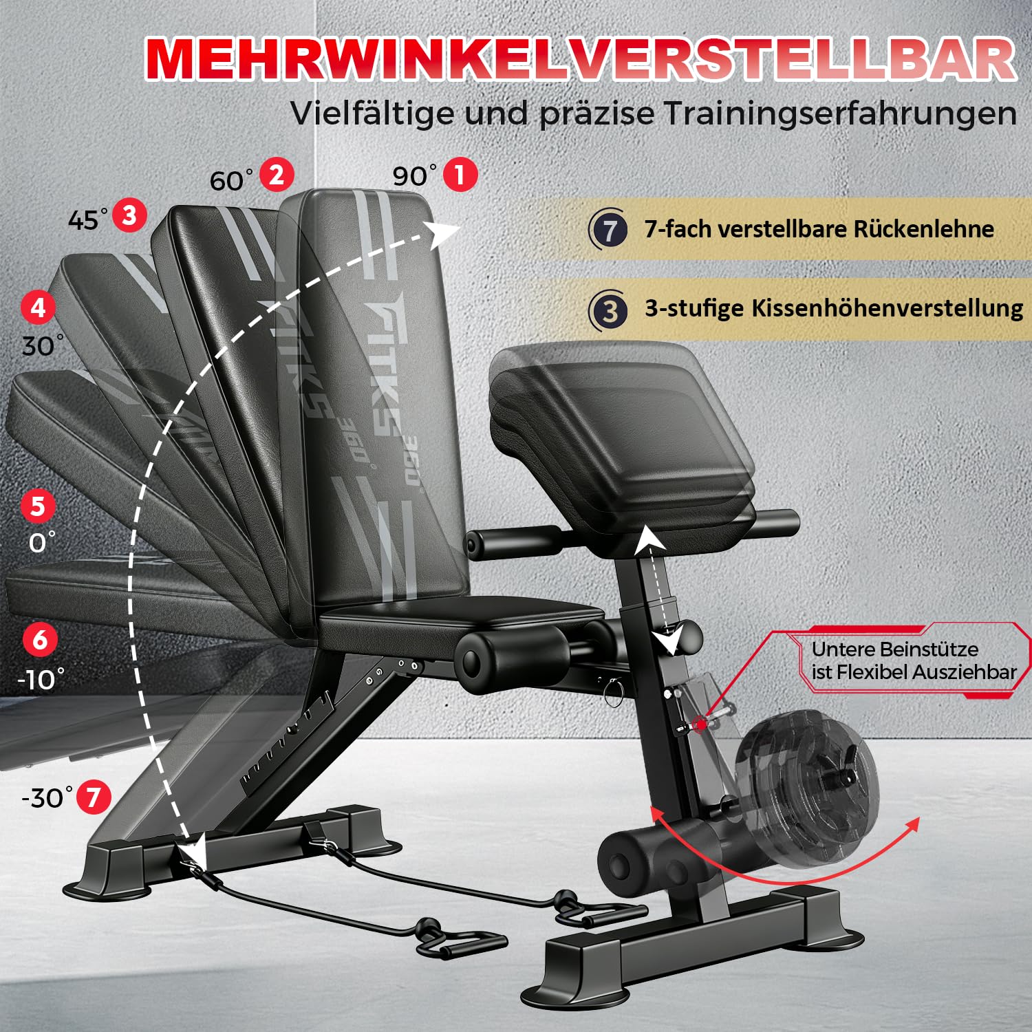 Hantelbank für Zuhause, Verstellbare&Klappbare Hantelbank Multifunktion, Belastung 400KG, Fitnessbank Verstellbarer mit 7-Fach Rückenlehne&3-Fach Sitz, Ganzkörpertraining Home Gym