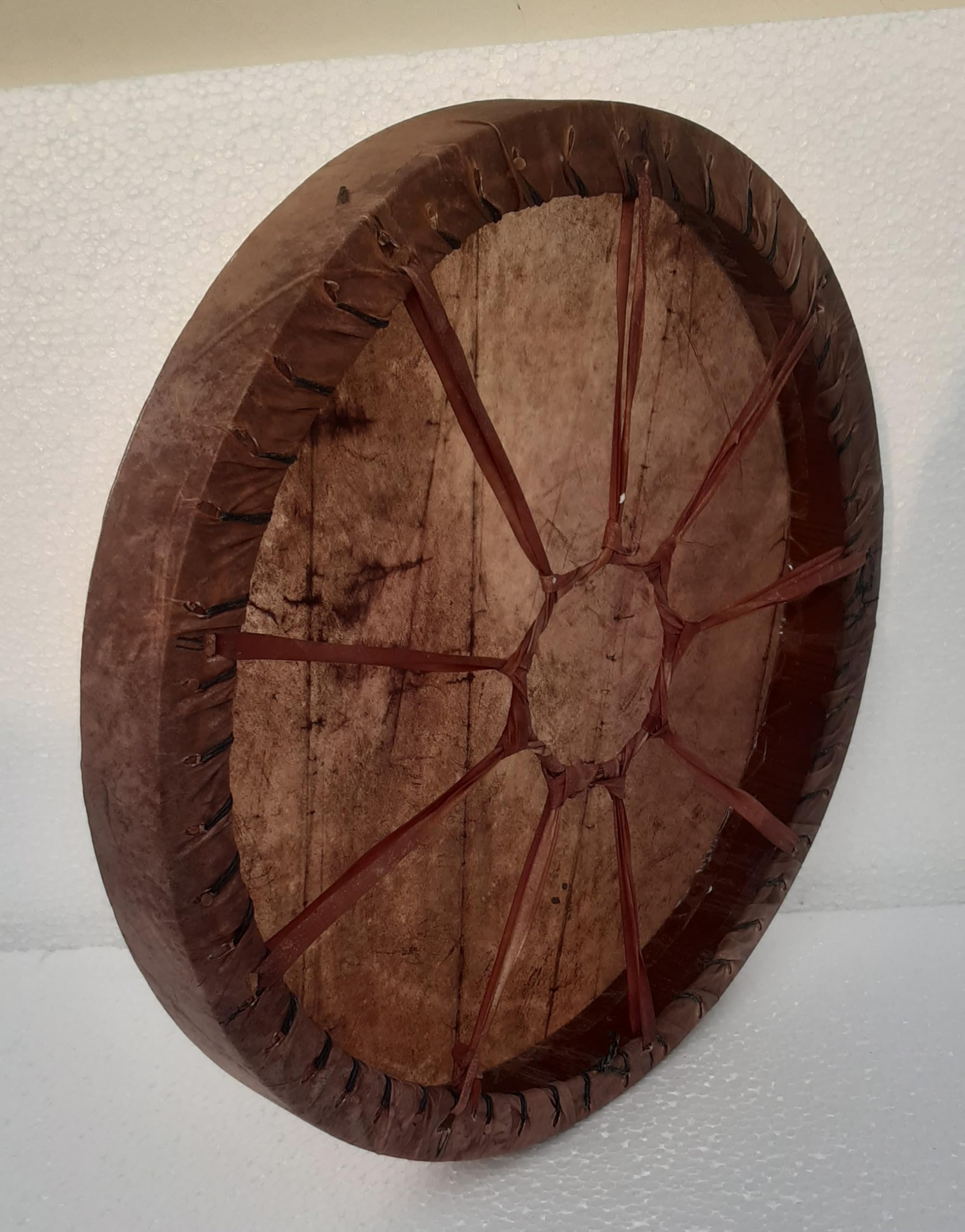 Tambor chamán de 71 cm, sonido suave profundo, tambor de piel de búfalo de color marrón, hecho a mano chamánico, percusión, meditación de yoga, celebración de eventos + batidor, mazo